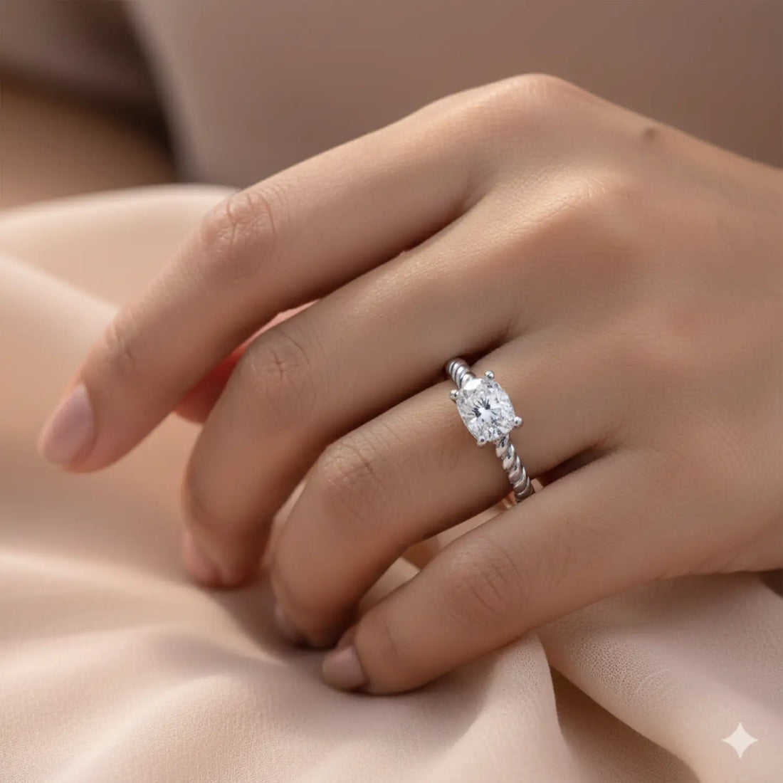 Pure Silver Solitaire Twist Band Ring - Made With Pure 925 Silver