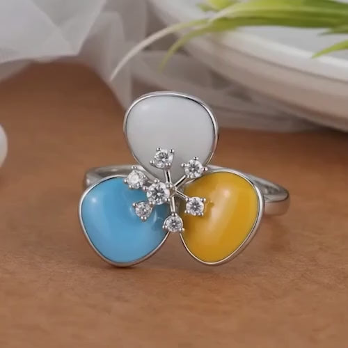 Pure Silver Multi-Stone Floral Ring - Made With Pure 925 Silver
