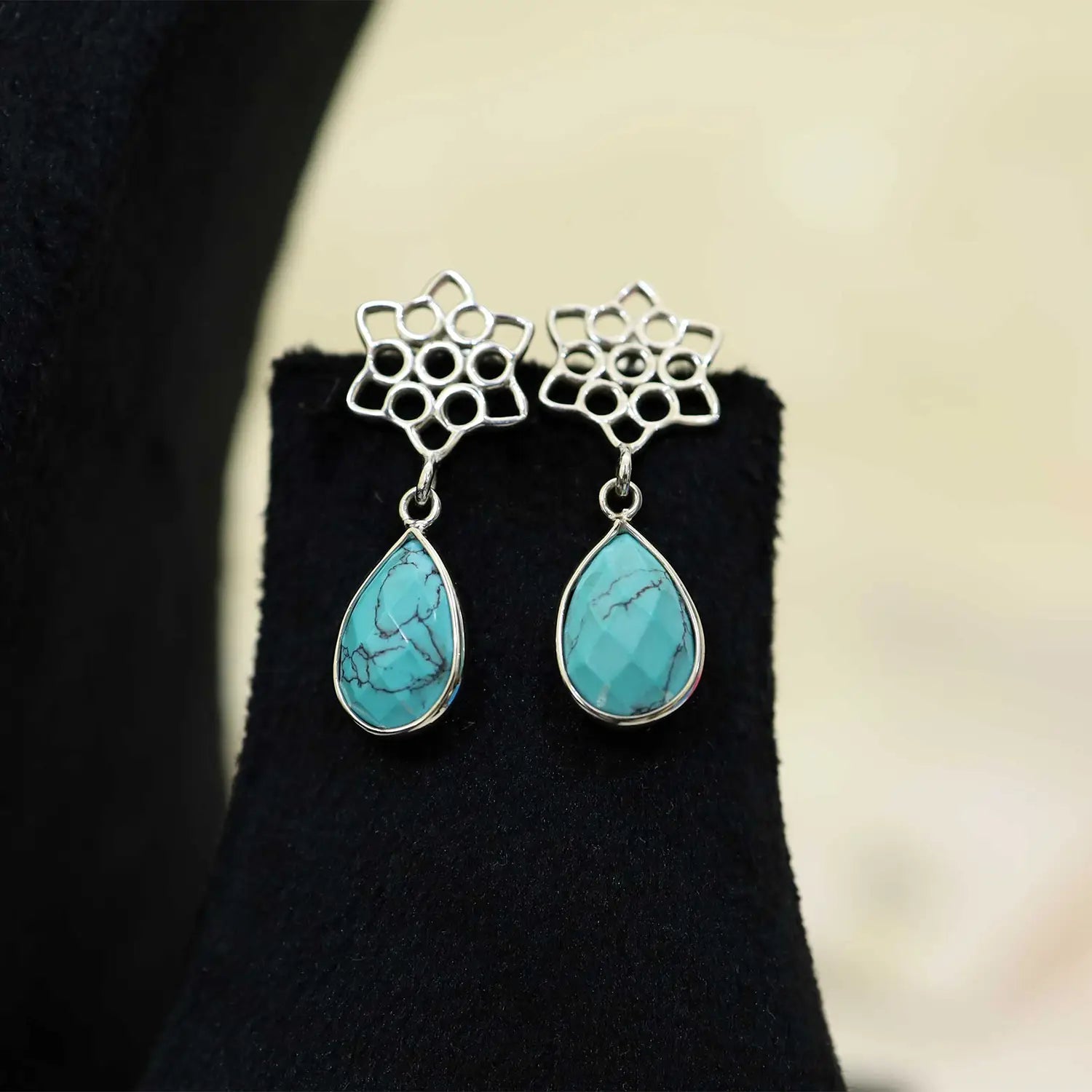Turquoise Bloom Silver Drop Earrings- Made With Pure 925 Silver