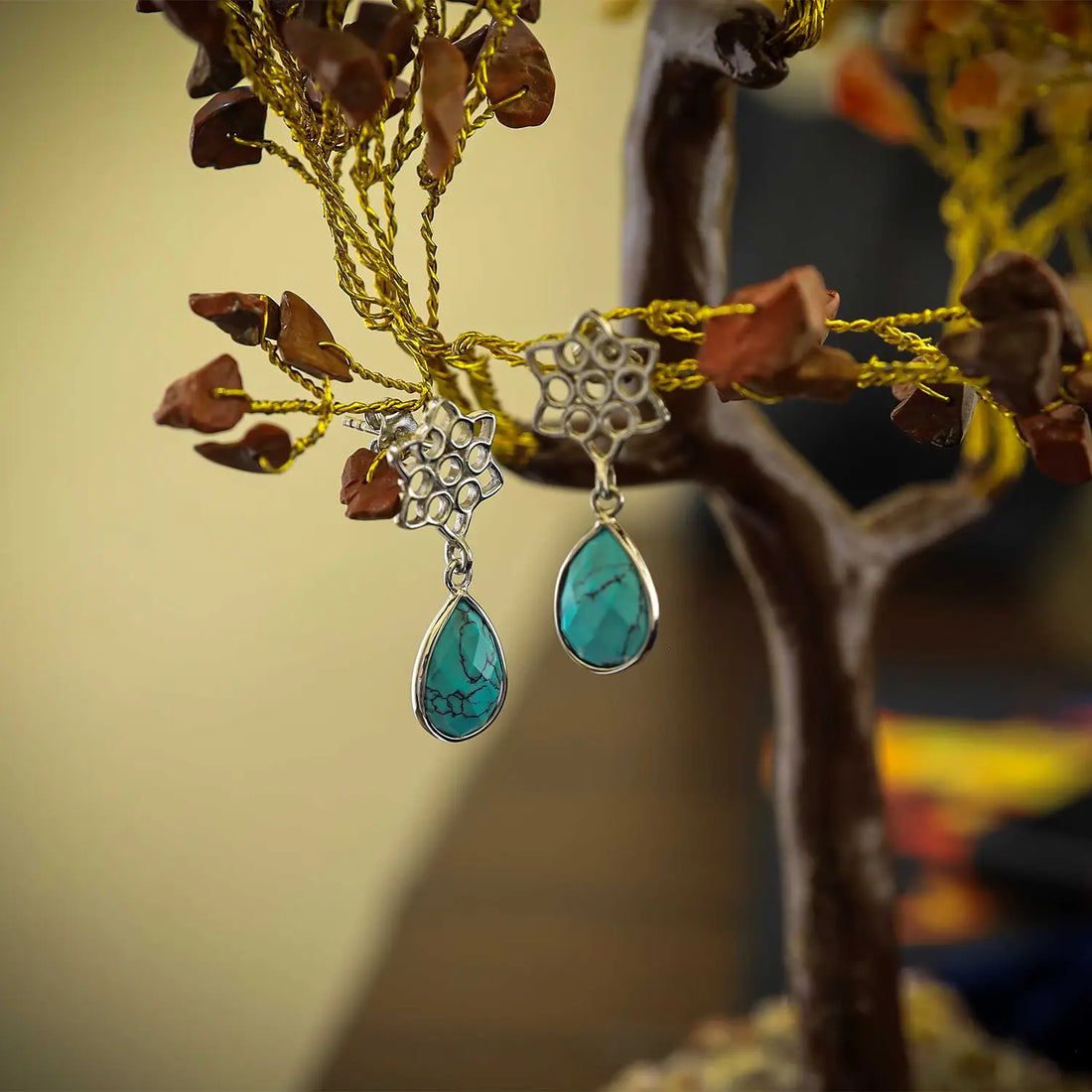 Turquoise Bloom Silver Drop Earrings- Made With Pure 925 Silver