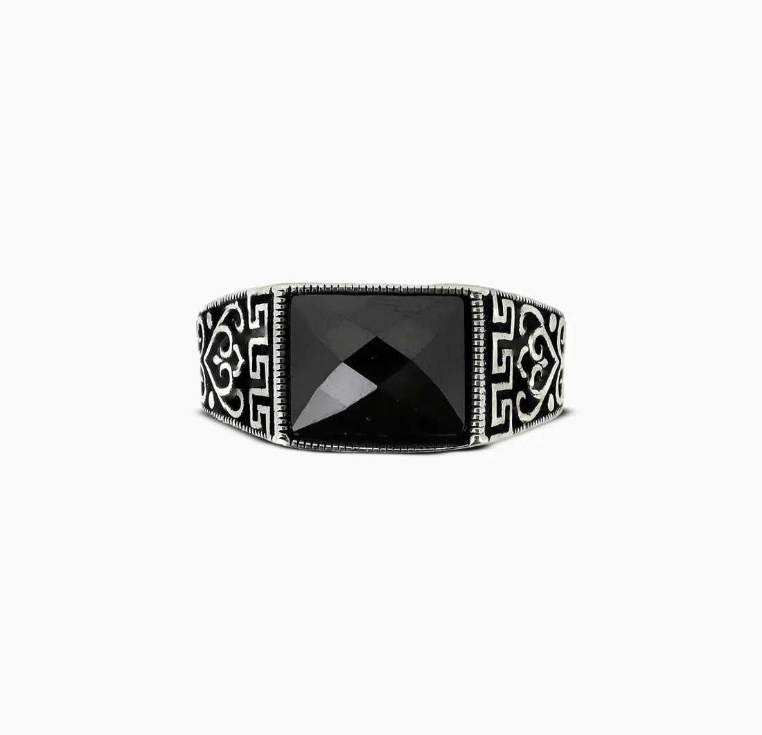 Oxidised Silver Ring with Black Stone - Made With Pure 925 Silver