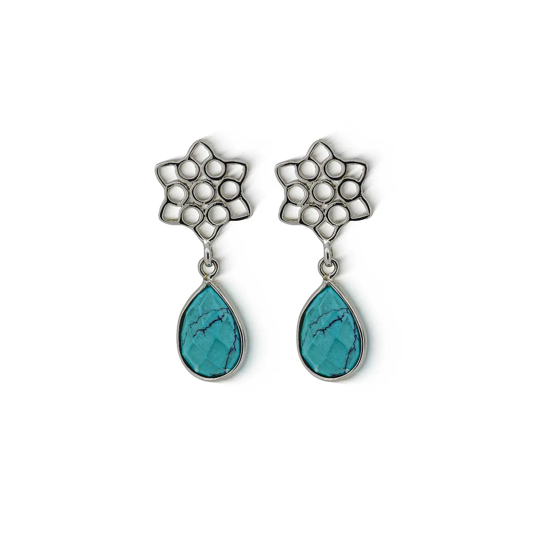 Turquoise Bloom Silver Drop Earrings- Made With Pure 925 Silver