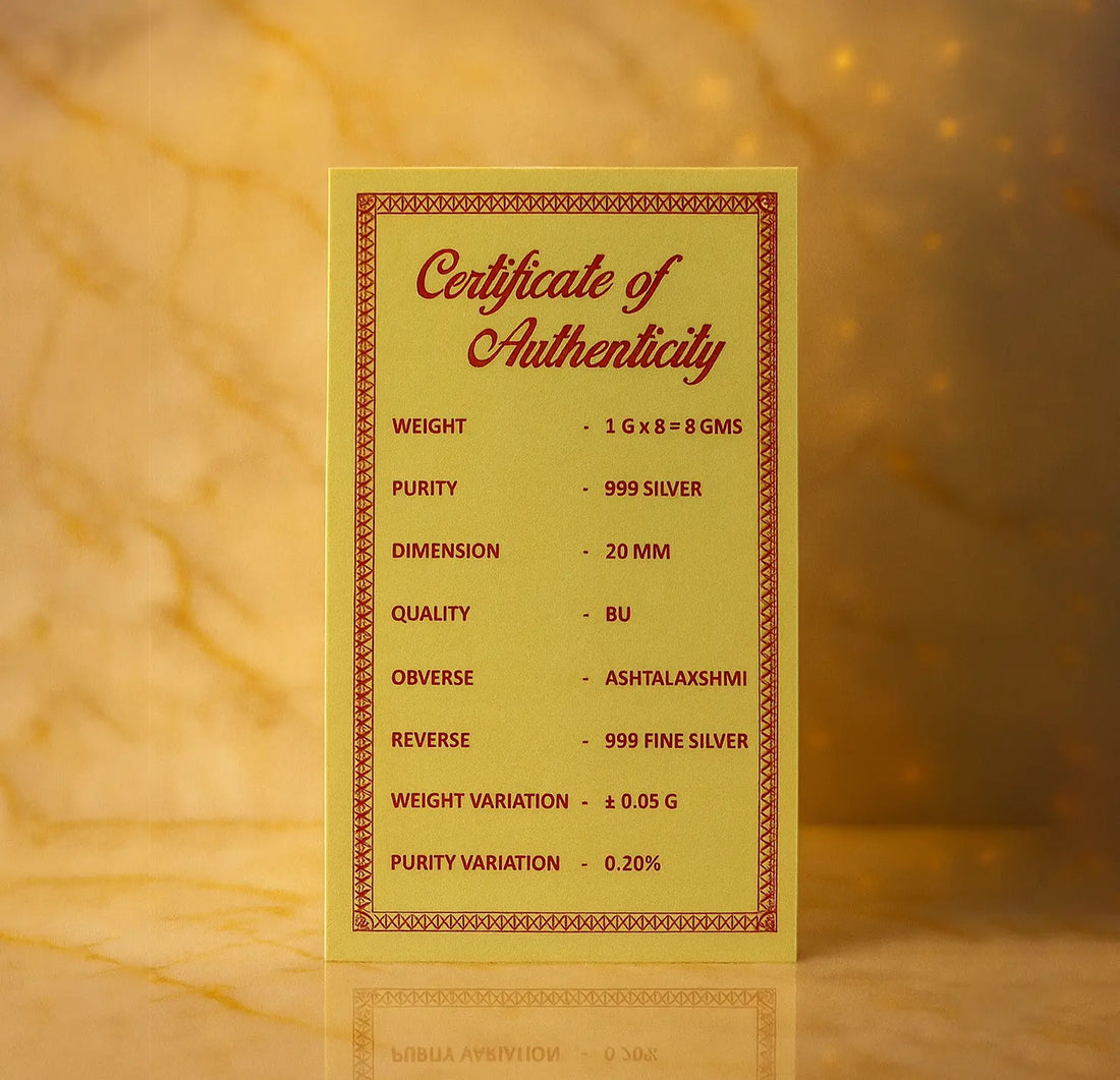 Ashtalakshmi Pure Silver Coin Collection – 8 Forms of Goddess Lakshmi - Made With Pure 999 Silver