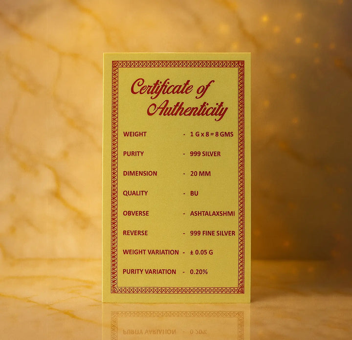 Ashtalakshmi Pure Silver Coin Collection – 8 Forms of Goddess Lakshmi - Made With Pure 999 Silver