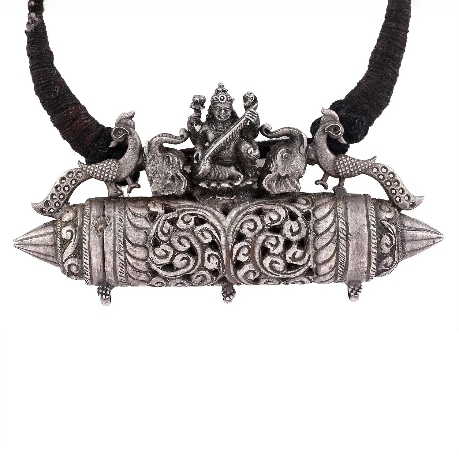 Silver Saraswati Temple Pendant- Made With Pure 925 Silver