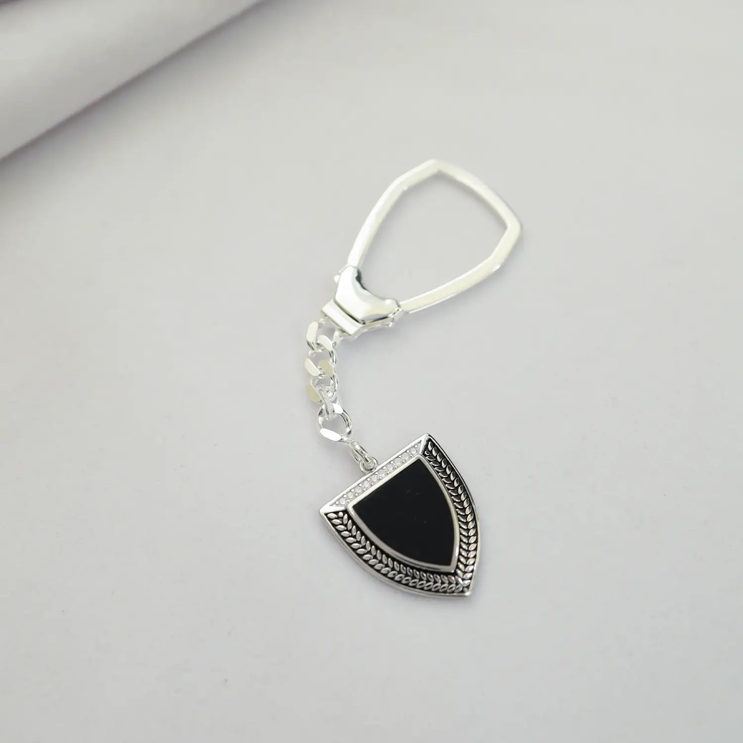 Majestic Black Shield Silver Keychain - Made With Pure 925 Silver