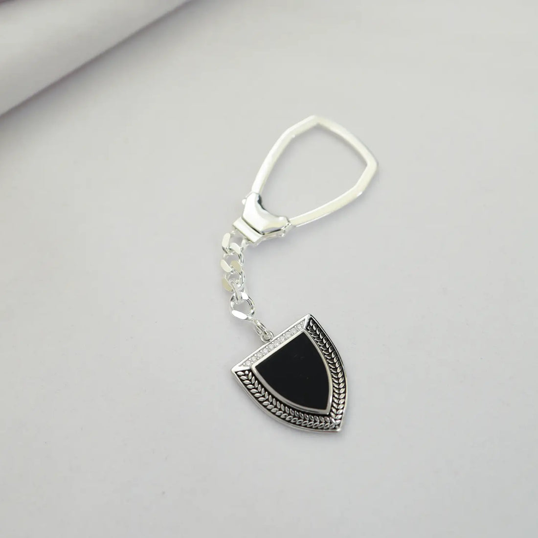 Majestic Black Shield Silver Keychain - Made With Pure 925 Silver