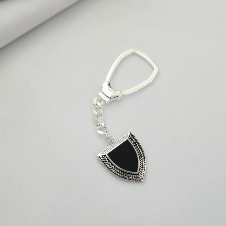 Majestic Black Shield Silver Keychain - Made With Pure 925 Silver