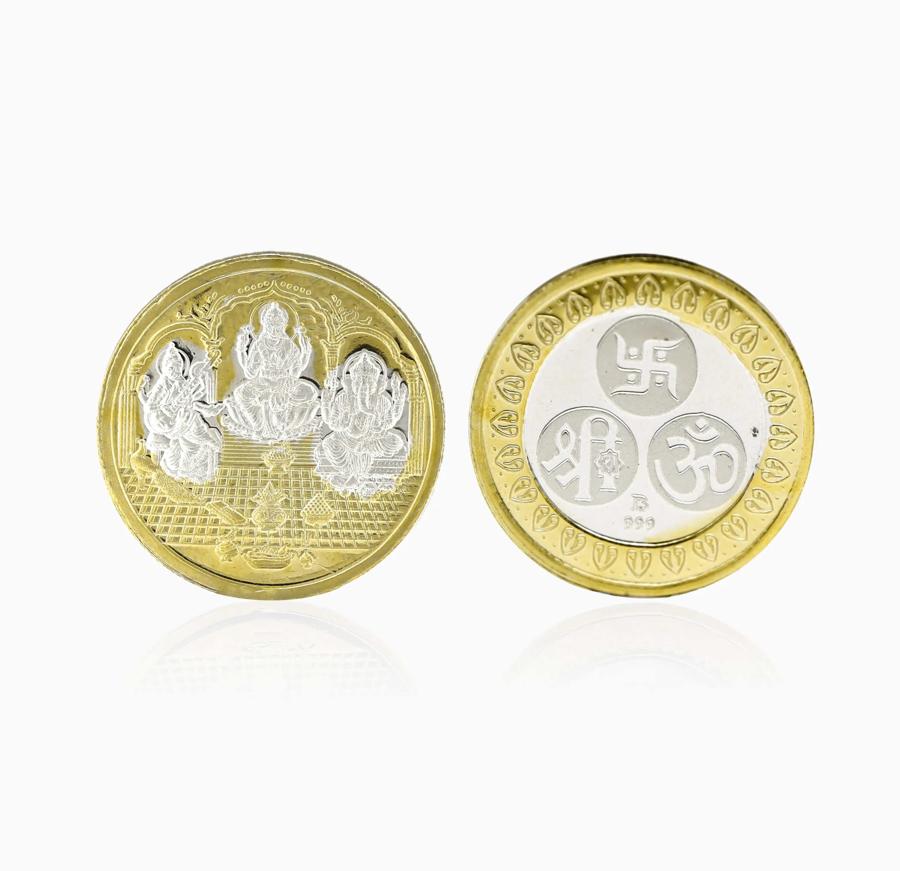 Lakshmi Ganesh Saraswati Gold-Plated Silver Coin - Made With Pure 925 Silver