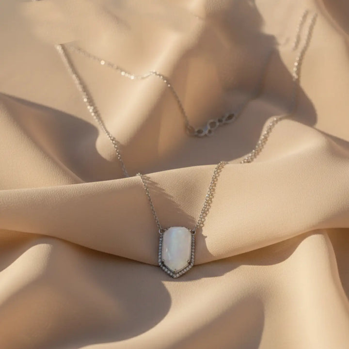 White Opal Stone Pendant with Silver Chain- Made With Pure 925 Silver