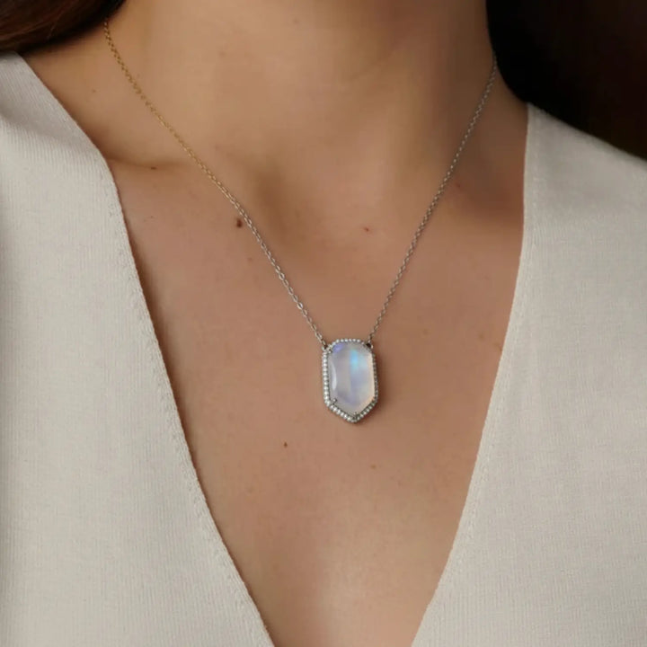 White Opal Stone Pendant with Silver Chain- Made With Pure 925 Silver