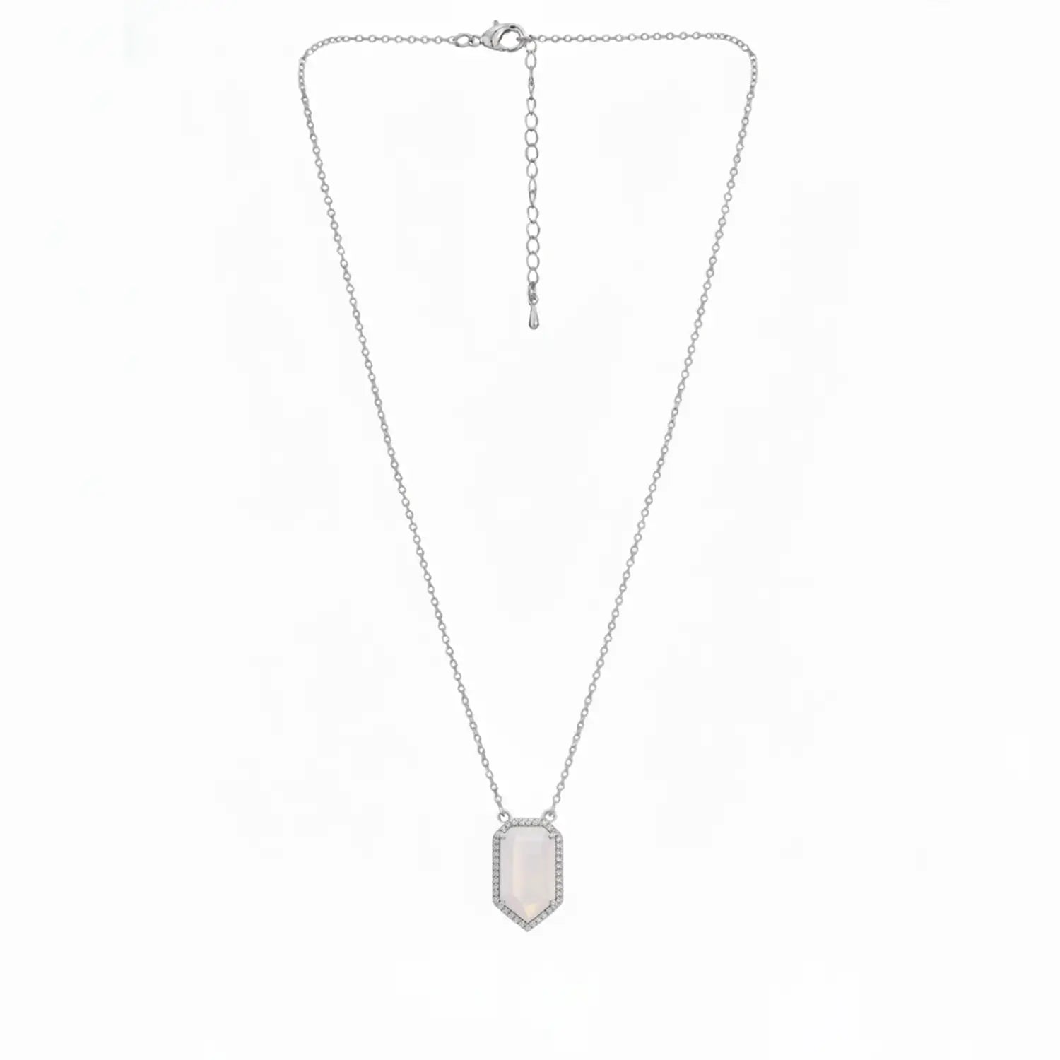 White Opal Stone Pendant with Silver Chain- Made With Pure 925 Silver