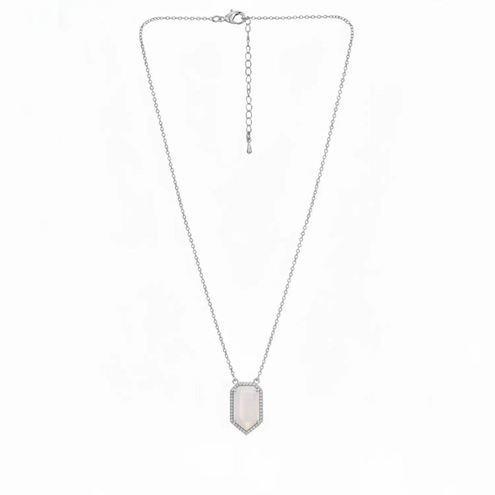 White Opal Stone Pendant with Silver Chain- Made With Pure 925 Silver