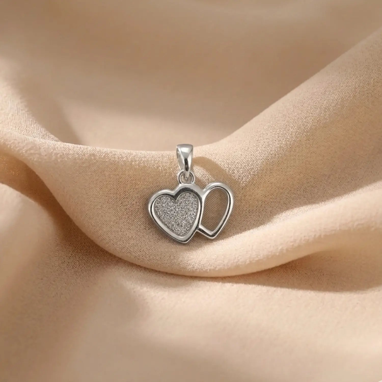 Elegant Double Heart Pure Silver Pendant  - Made With 925 Pure Silver