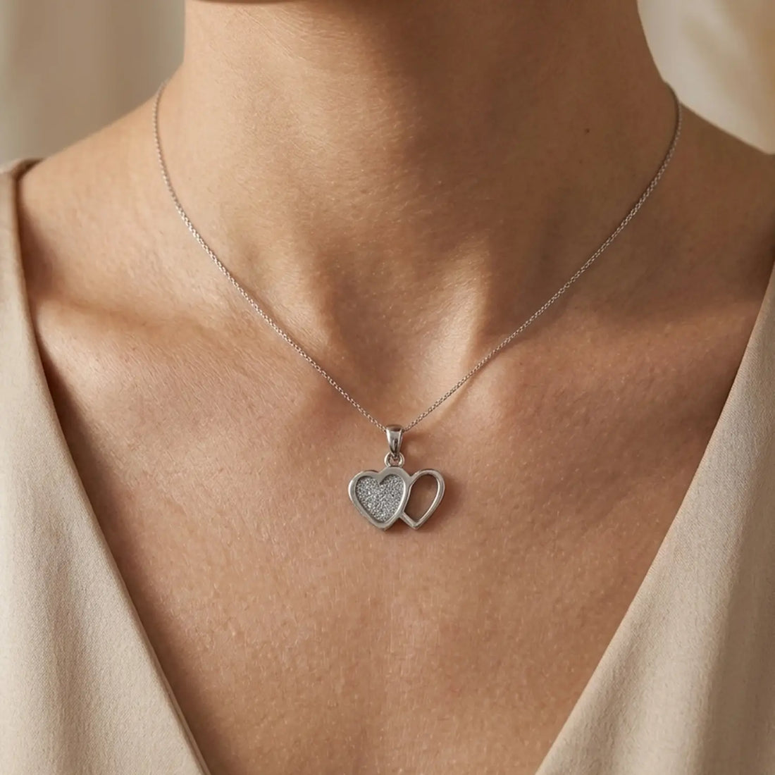 Elegant Double Heart Pure Silver Pendant  - Made With 925 Pure Silver
