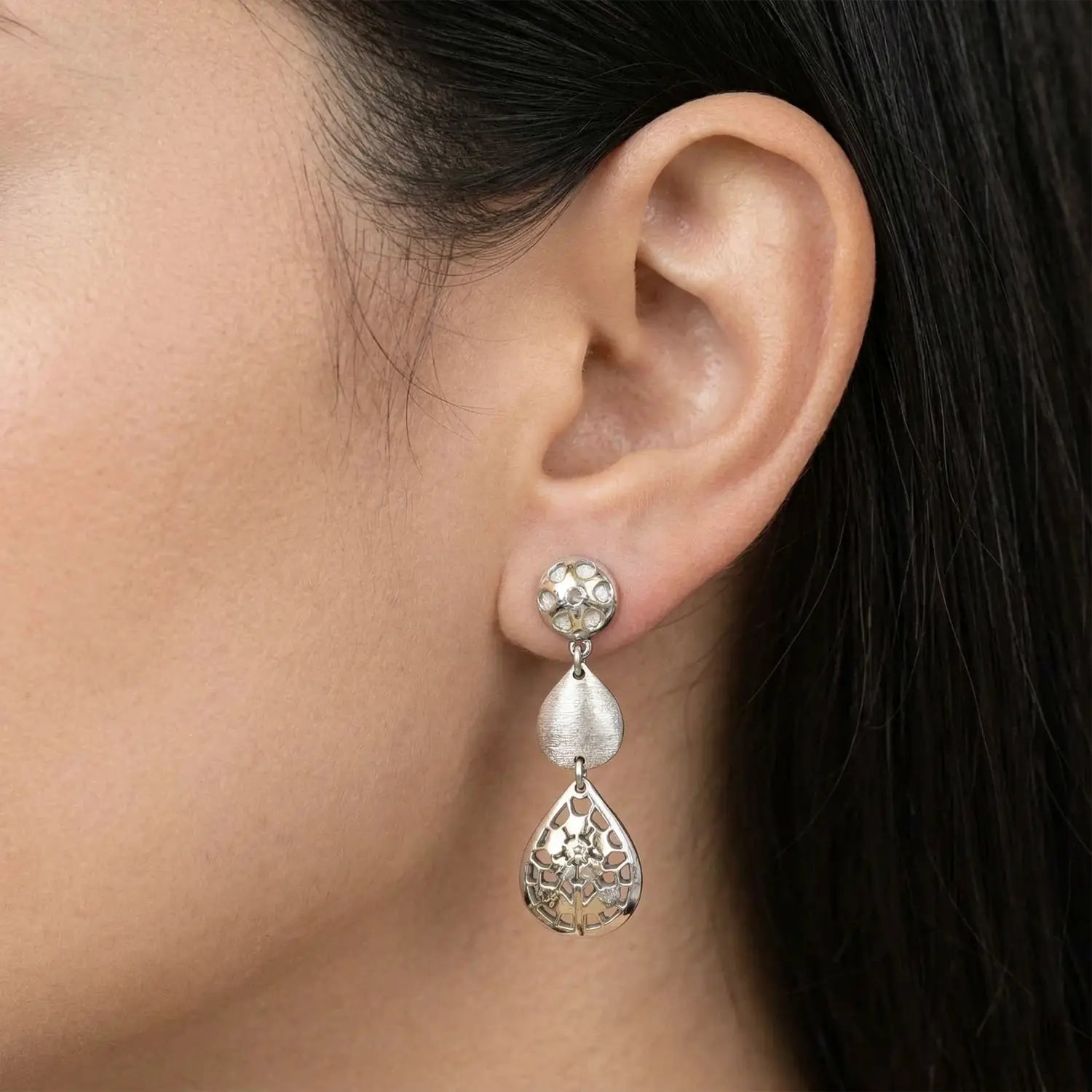 Elegant Teardrop Cascade Pure Silver Necklace Set- Made With Pure 925 Silver