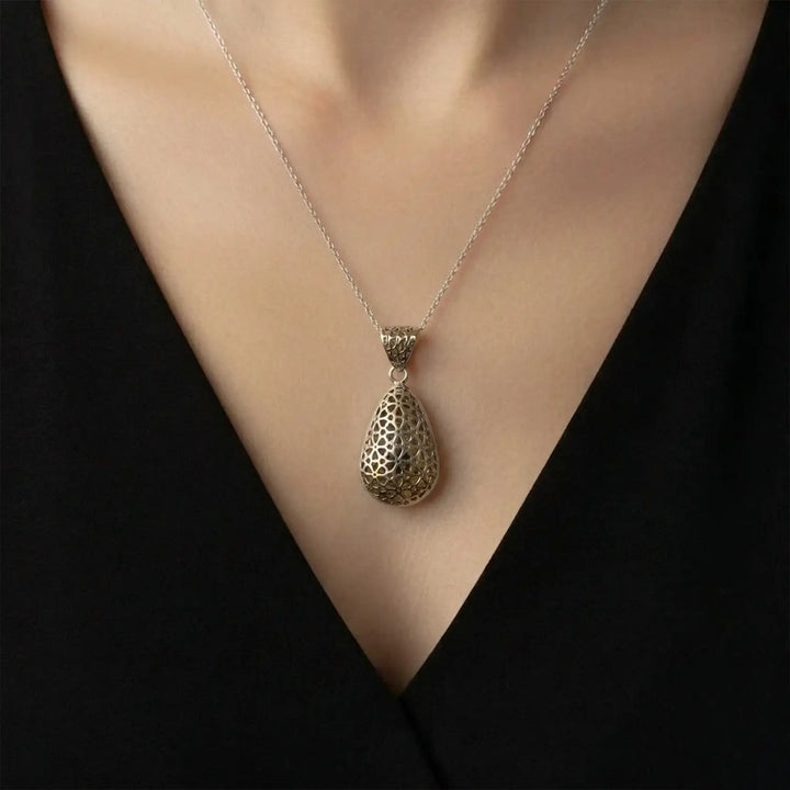 Elegant Floral Filigree Teardrop Pure Silver Pendant & Earrings Set - Made With Pure 925 Silver