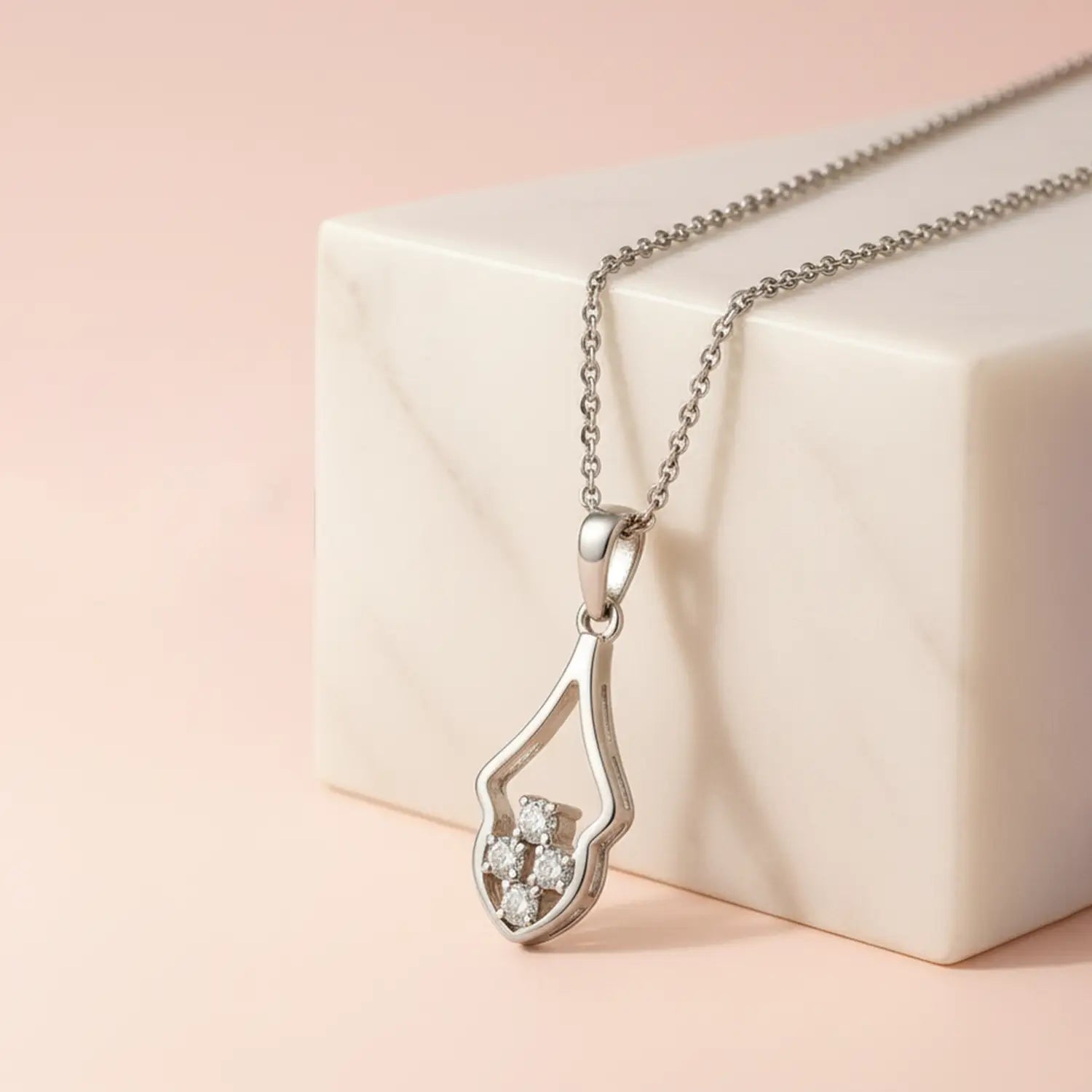 Silver Elegant Teardrop Sparkle Pendant With Chain- Made With Pure 925 Silver