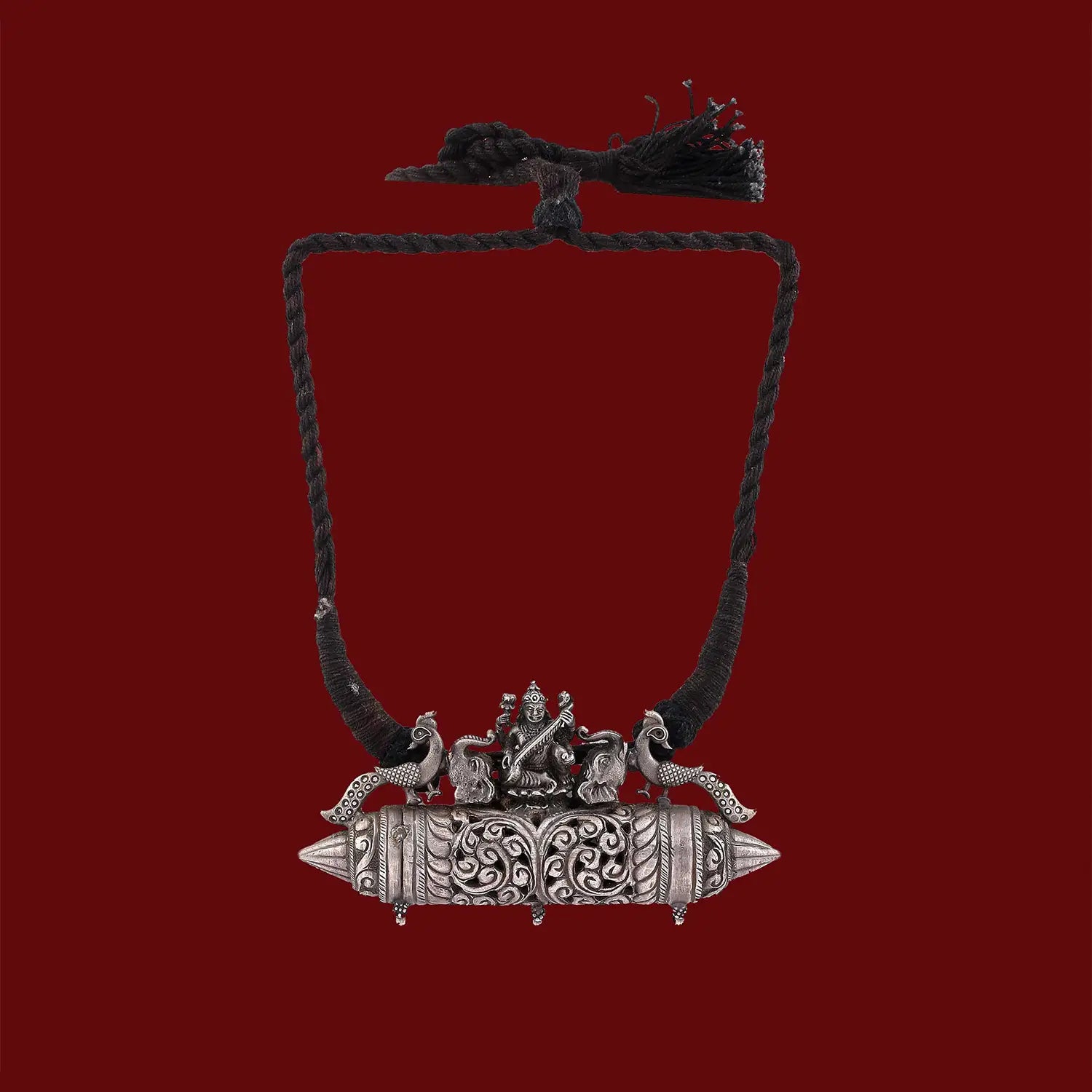 Silver Saraswati Temple Pendant- Made With Pure 925 Silver