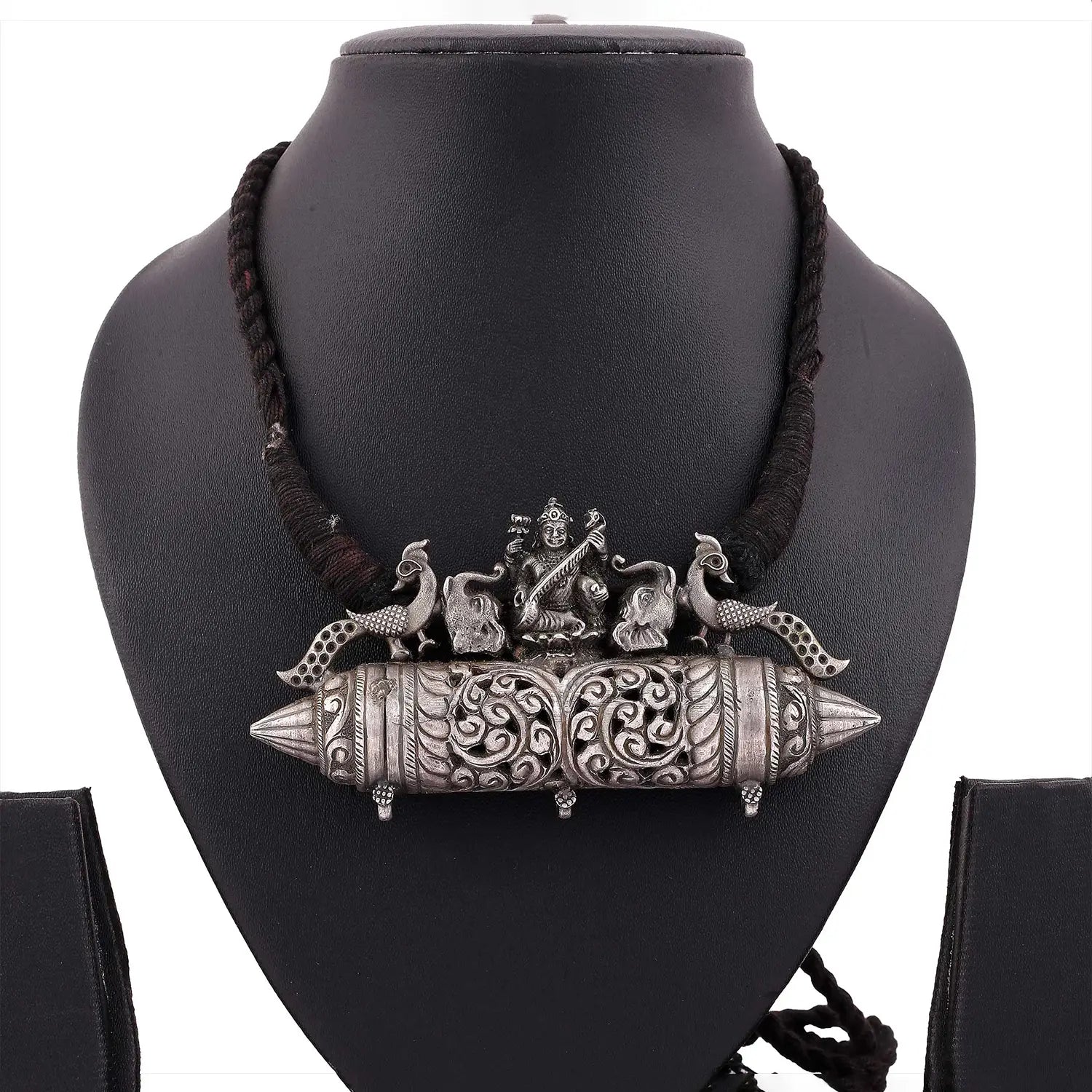 Silver Saraswati Temple Pendant- Made With Pure 925 Silver