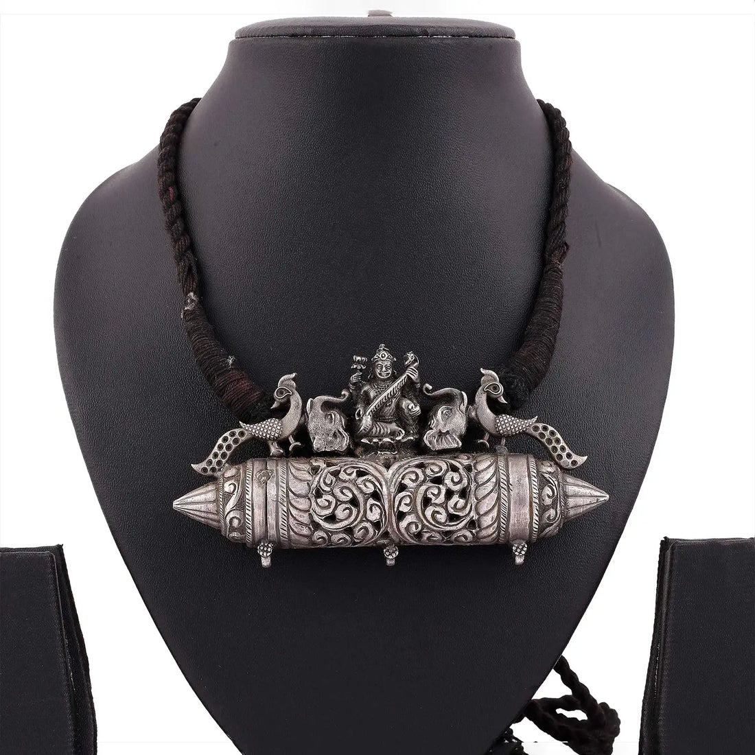 Silver Saraswati Temple Pendant- Made With Pure 925 Silver
