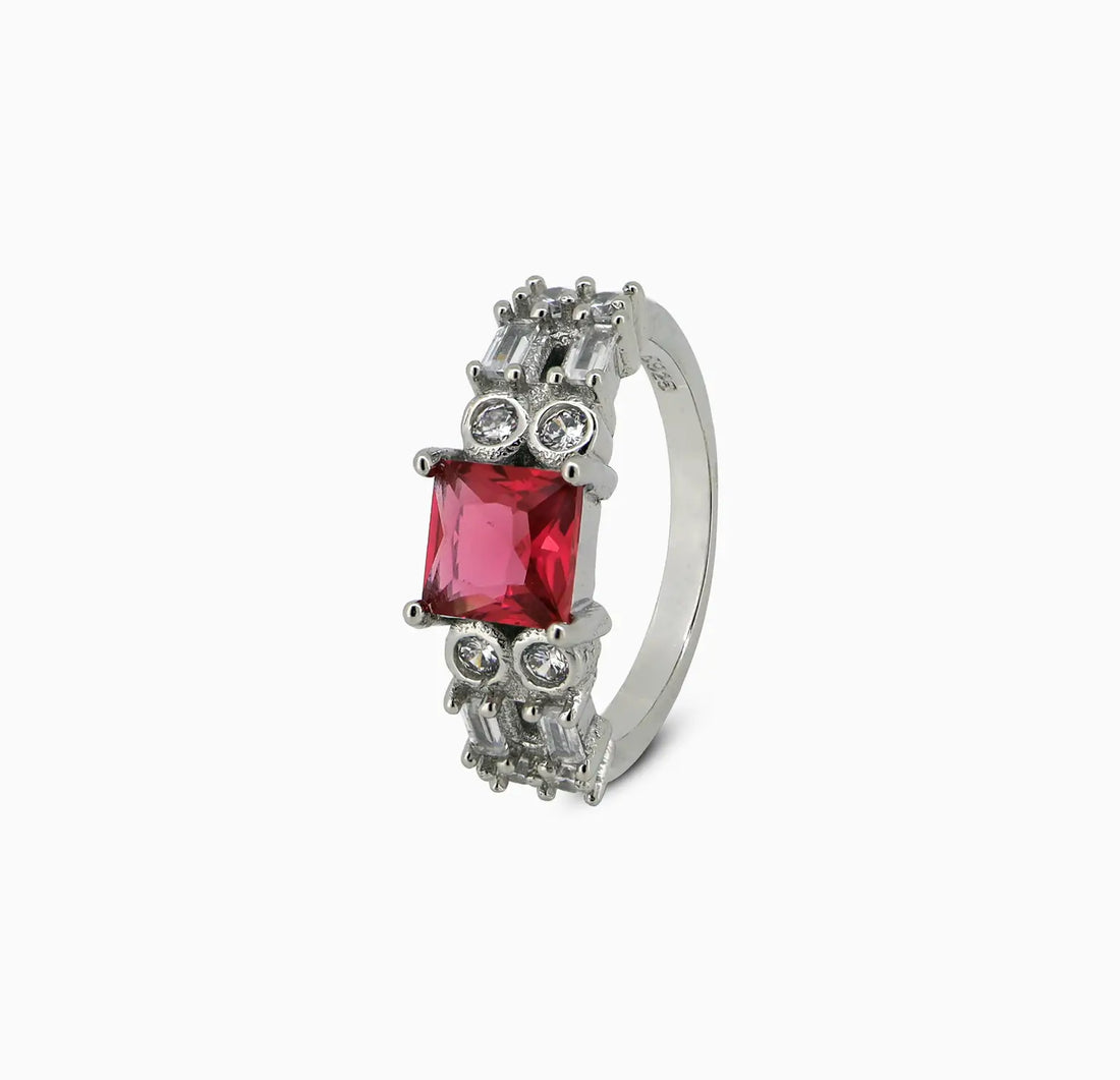 Crimson Elegance Pure Silver Ring - Made With Pure 925 Silver
